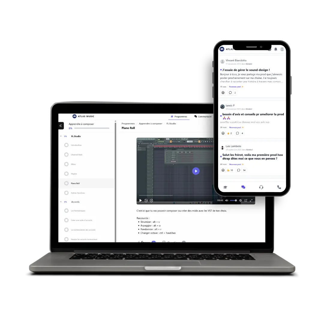 Aperçu de la plateforme de cours en ligne privée Atlas Music