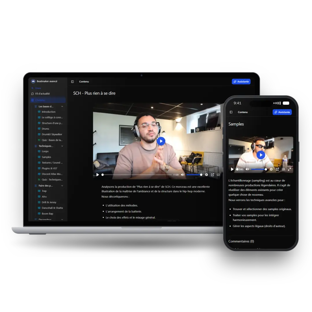 La formation Beatmaker avancé sur la plateforme Atlas Music, sur ordinateur et sur mobile