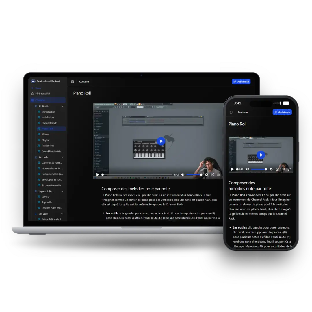 La formation Beatmaker débutant sur la plateforme Atlas Music, sur ordinateur et sur mobile