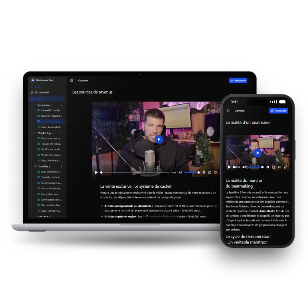 La formation Beatmaker Pro sur la plateforme Atlas Music, sur ordinateur et sur mobile