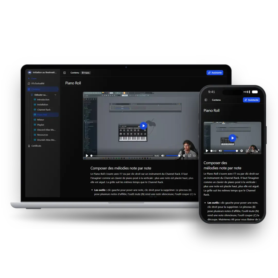 La formation Initiation au Beatmaking sur la plateforme Atlas Music, sur ordinateur et sur mobile